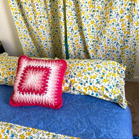 70s floral bedding set blue/yellow - Picture 1 of 13